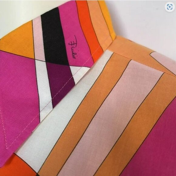 Emilio Pucci Button Down Pink Yellow Black Long Sleeve‎ Shirt Blouse Top Size 8 - Picture 10 of 12